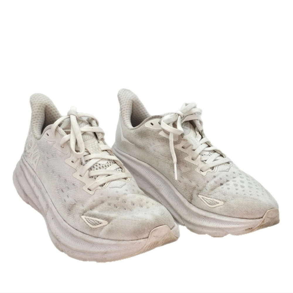 HOKA Clifton 9 Mens Running Shoes White Size 7.5 Cushioned Athletic Sneakers Pro